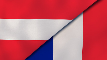 The flags of Austria and France. News, reportage, business background. 3d illustration