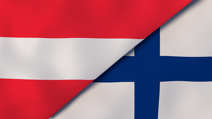 Naklejka premium The flags of Austria and Finland. News, reportage, business background. 3d illustration