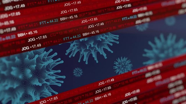 Stock market crashing due to coronovirus pandemic outbreak. Concept of financial stagnation, crash, Downward trend 3d animation.
