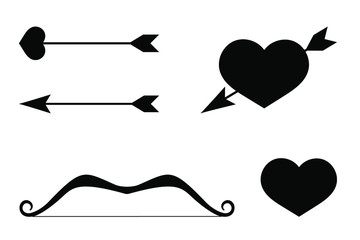 Bow and arrow: sharp tip and heart symbol. Heart with arrow icon isolated on white background. Cupid set for Valentine's day. Vector stock illustration.