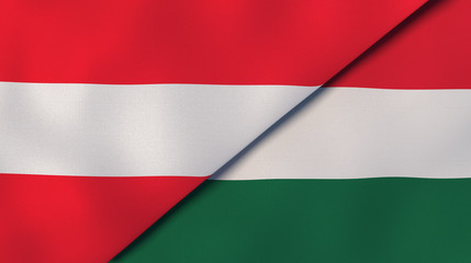 The flags of Austria and Hungary. News, reportage, business background. 3d illustration