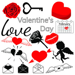 set of hearts and elements for valentines day vector isolated on white background