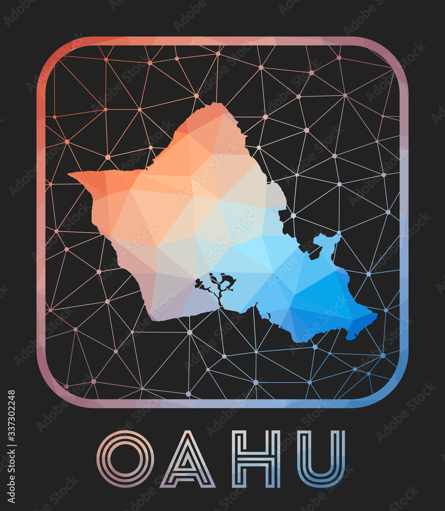 Poster oahu map design. vector low poly map of the island. oahu icon in geometric style. the island shape w