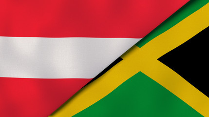 The flags of Austria and Jamaica. News, reportage, business background. 3d illustration