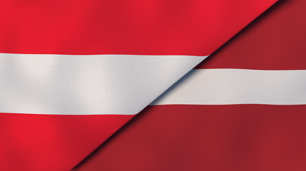The flags of Austria and Latvia. News, reportage, business background. 3d illustration
