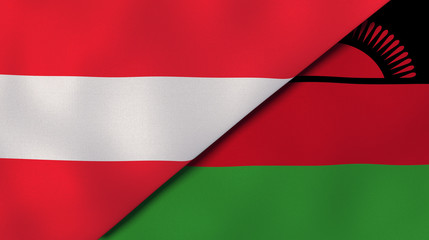 The flags of Austria and Malawi. News, reportage, business background. 3d illustration