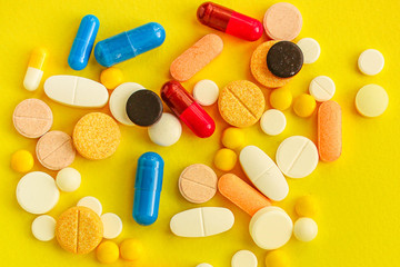 pills, different pills and drugs to treat and increase immunity, medical preparations. background...