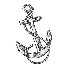 Sketch of vintage anchor with rope. Anchorage © Elegant Solution
