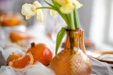 Orange fruits  and white flowers