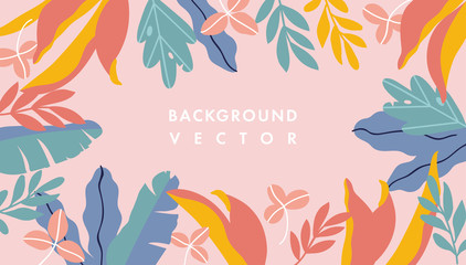 Vector illustration horizontal background with plants and leaves decoration. Can be used like banners, posters, cover design templates.