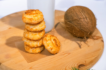 Confectionery - still life. Cookies, bakery products, tangerines, eggs. Cooking dessert and sweets. Sugar and cafe. Coffee or tea to buns. Still life with food
