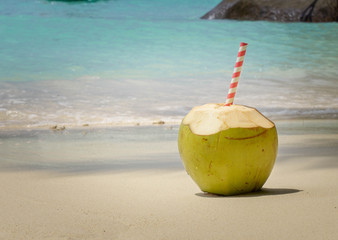 Coconut on the sand and exotic