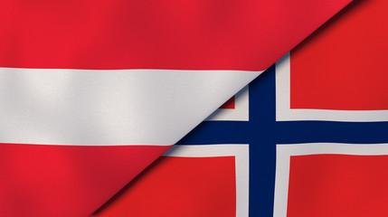 The flags of Austria and Norway. News, reportage, business background. 3d illustration