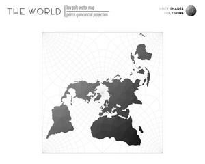 Abstract geometric world map. Peirce quincuncial projection of the world. Grey Shades colored polygons. Contemporary vector illustration.