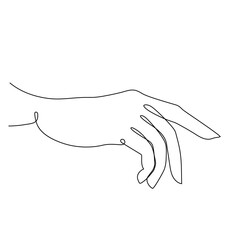single line drawing. hand reaching in front or towards something