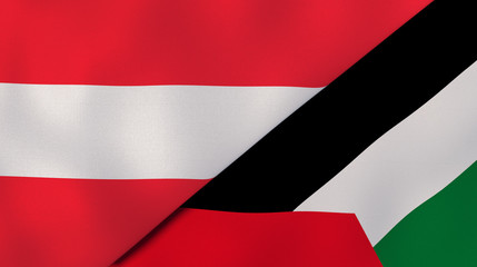 The flags of Austria and Palestine. News, reportage, business background. 3d illustration