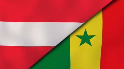 The flags of Austria and Senegal. News, reportage, business background. 3d illustration