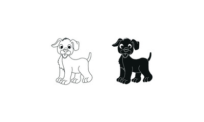 Vector illustration of silhouettes of two dogs standing in white and black on white background