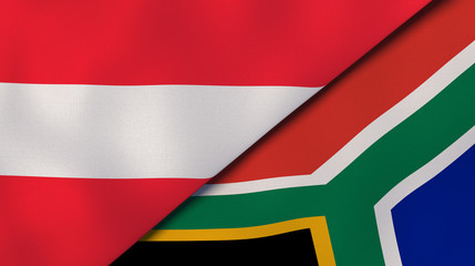 The flags of Austria and South Africa. News, reportage, business background. 3d illustration