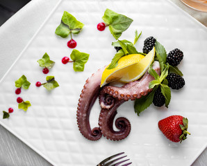 little octopus with passion fruits on the table