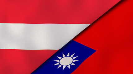 The flags of Austria and Taiwan. News, reportage, business background. 3d illustration