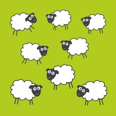 Pasture with green grass and sheep. Insomnia vector illustration