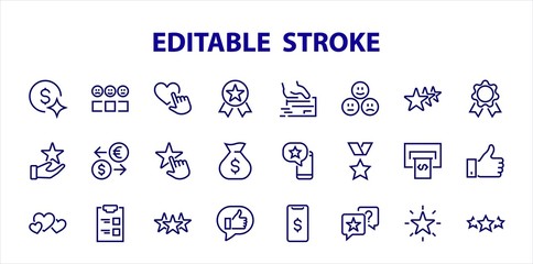 Simple Set Feedback, reviews thin line icons. Evaluation, review, STAR, LIKE and much more, Editable stroke. Vector illustration