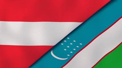 The flags of Austria and Uzbekistan. News, reportage, business background. 3d illustration