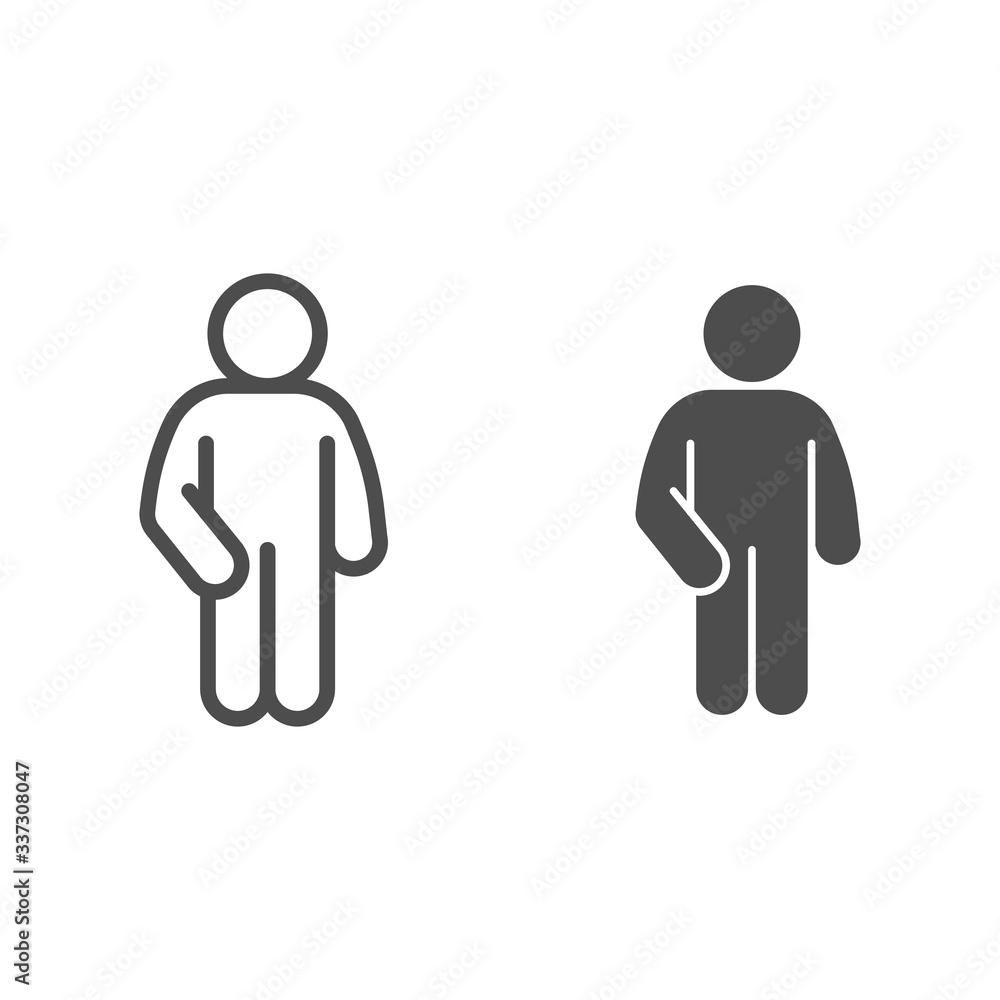 Poster human silhouette with left hand in pocket line and solid icon. man with left arm on waist outline st