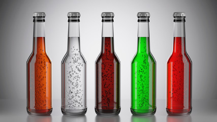 Variety of soda bottle. 3D rendering