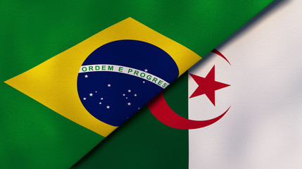 The flags of Brazil and Algeria. News, reportage, business background. 3d illustration
