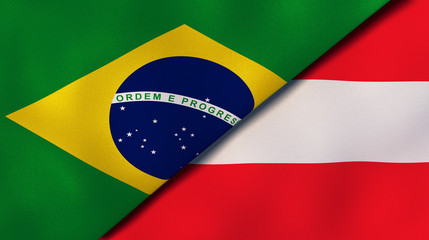 The flags of Brazil and Austria. News, reportage, business background. 3d illustration