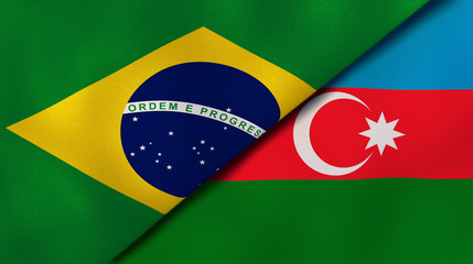 The flags of Brazil and Azerbaijan. News, reportage, business background. 3d illustration