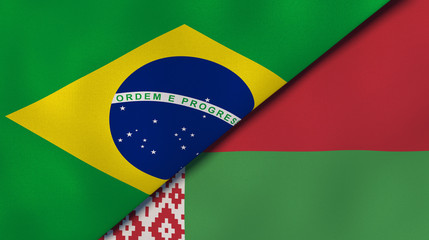 The flags of Brazil and Belarus. News, reportage, business background. 3d illustration