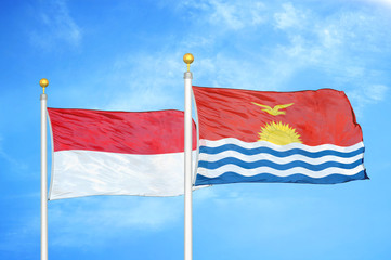 Indonesia and Kiribati two flags on flagpoles and blue cloudy sky