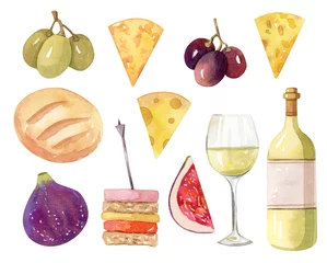 Bottle of wine with food - cheese, bread © astaru