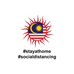 Malaysia Flag in virus cells. Vector illustration of virus , bacteria, fungi and infections isolated on white background. with hastag stay at home and social distancing