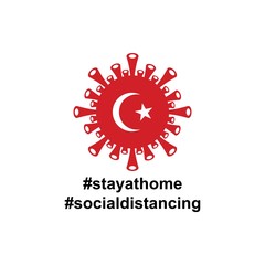 Turkey Flag in virus cells. Vector illustration of virus , bacteria, fungi and infections isolated on white background. with hastag stay at home and social distancing
