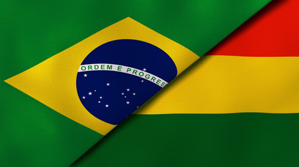 The flags of Brazil and Bolivia. News, reportage, business background. 3d illustration