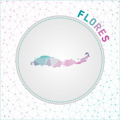 Vector polygonal Flores map. Map of the island with network mesh background. Flores illustration in technology, internet, network, telecommunication concept style . Powerful vector illustration.