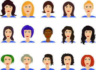 Women avatar faces set