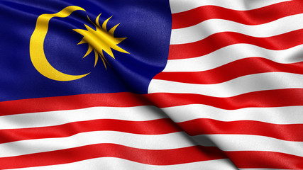 3D illustration of the flag of Malaysia waving in the wind.