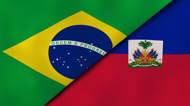 The flags of Brazil and Haiti. News, reportage, business background. 3d illustration