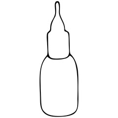 A bottle of nasal spray. Nasal drops. Medication for relieving congestion. Vector illustration. Space for text. Outline on an isolated background. Doodle style. Medical subject. Sketch.
