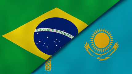 The flags of Brazil and Kazakhstan. News, reportage, business background. 3d illustration