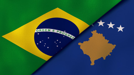 The flags of Brazil and Kosovo. News, reportage, business background. 3d illustration