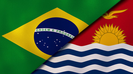 The flags of Brazil and Kiribati. News, reportage, business background. 3d illustration
