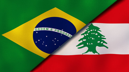 The flags of Brazil and Lebanon. News, reportage, business background. 3d illustration
