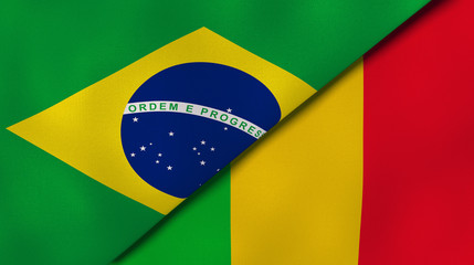 The flags of Brazil and Mali. News, reportage, business background. 3d illustration