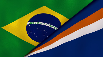 The flags of Brazil and Marshall Islands. News, reportage, business background. 3d illustration